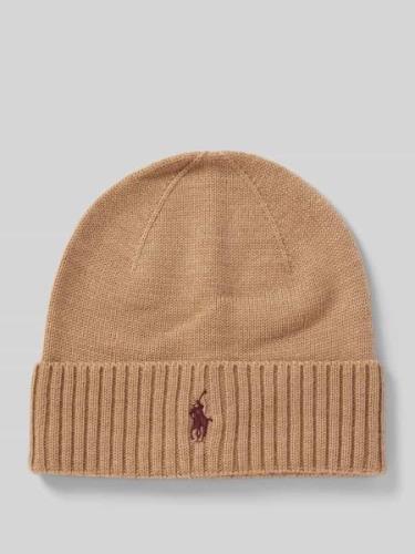 Beanie van kasjmier met labelstitching