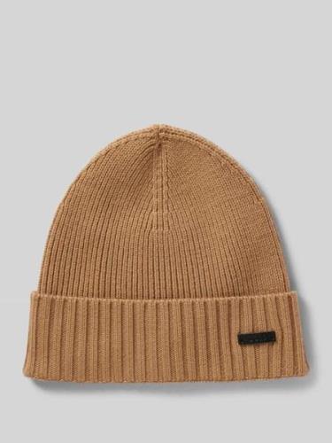 Beanie van scheerwol met labeldetail, model 'Fati'