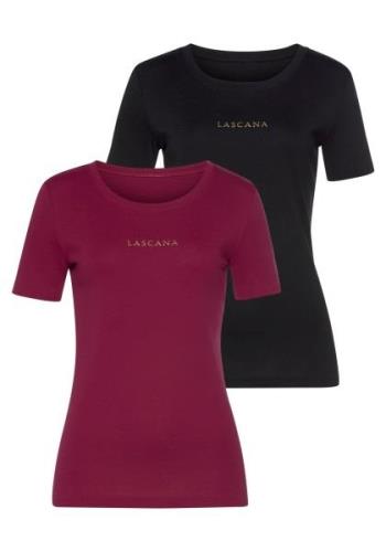 NU 25% KORTING: Lascana T-shirt met goudkleurige logoprint (Set van 2)