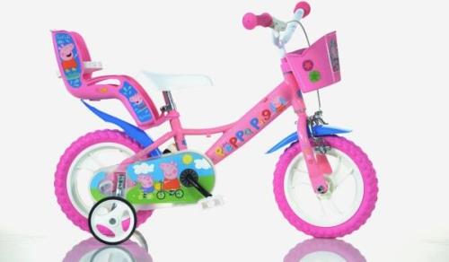 Dino Kinderfiets Peppa Big 12 inch met zijwieltjes, mand en poppenzitj...