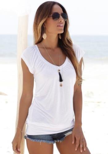 NU 25% KORTING: Lascana Shirt met V-hals met brede elastische tailleba...