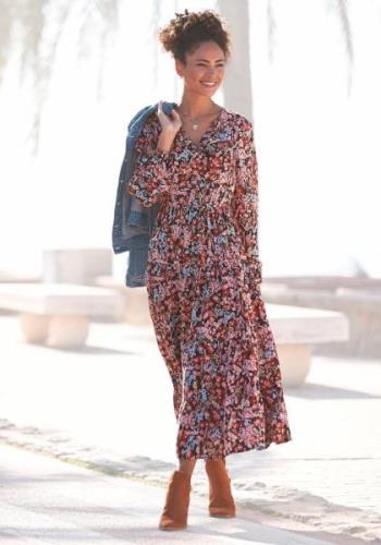 Lascana Maxi-jurk met bloemenprint en v-hals, zomerjurk