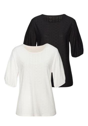 Vivance T-shirt met modieuze broderie anglaise (set, 2-delig)