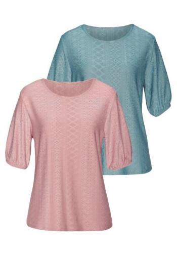 NU 20% KORTING: Vivance T-shirt met modieuze broderie anglaise (set, 2...