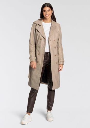 Gipsy Lange, leren jas GWTaruh OT elegante leren trenchcoat met bindce...