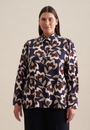 seidensticker Overhemdblouse Zwarte roos Lange mouwen kraag print