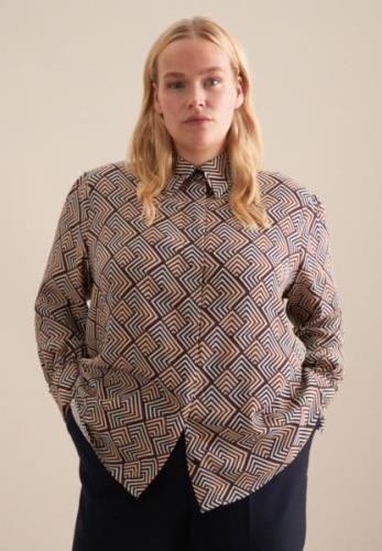 seidensticker Overhemdblouse Zwarte roos Lange mouwen kraag geometrisc...