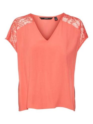 Vero Moda Shirt met V-hals VMRUSK LACE V-NECK SS TOP WVN GA