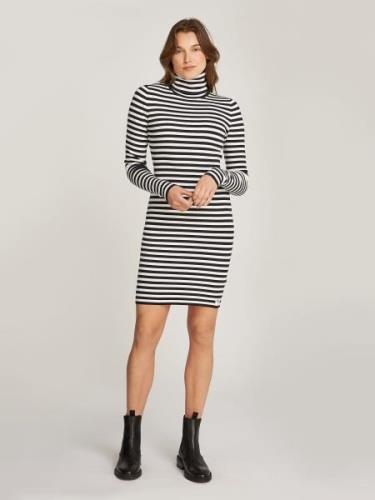 NU 20% KORTING: Calvin Klein Sweatjurk WOVEN LABEL TIGHT SWEATER DRESS