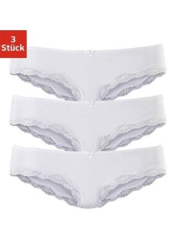 Lascana Slip van elastische katoen met delicate kant (set, 3 stuks)