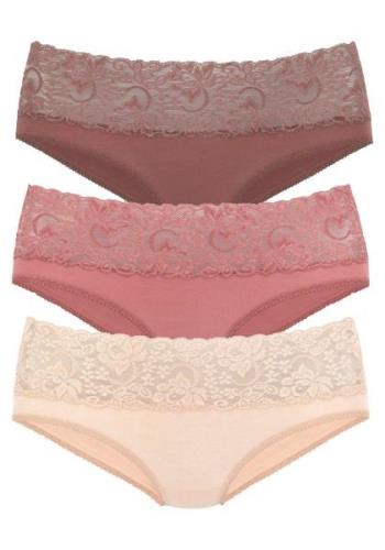 Vivance Slip van elastische katoen met florale kant (set, 3 stuks)