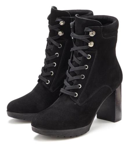 Lascana Highheel-laarsjes Hoge veterschoenen van leer, blokhak, platea...