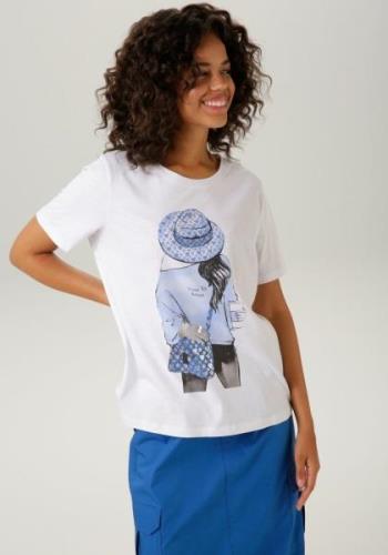 Aniston CASUAL T-shirt met zilverkleurige folieprint aan de voorkant