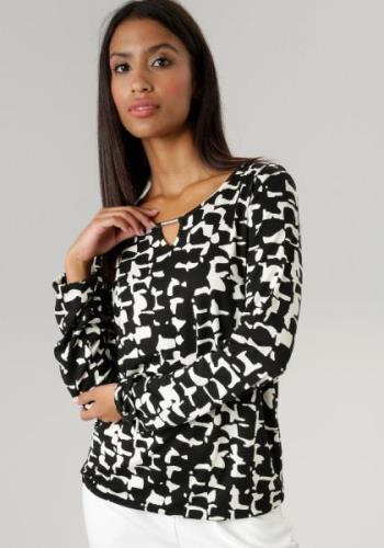 Aniston SELECTED Shirt met lange mouwen met all-over print, sierdetail...