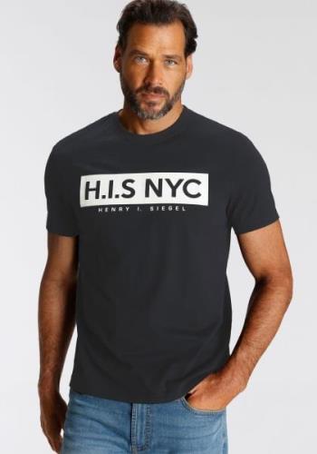 H.I.S Shirt met ronde hals smalle pasvorm, bedrukt ontwerp, van 100% k...