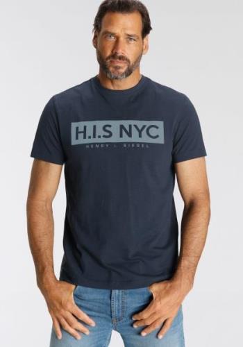 H.I.S Shirt met ronde hals smalle pasvorm, bedrukt ontwerp, van 100% k...