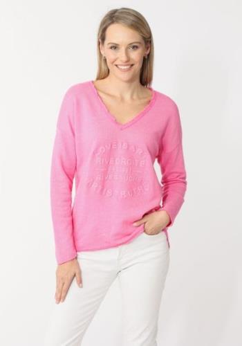 Zwillingsherz Sweatshirt met rafelige v-halslijn in vintage-look