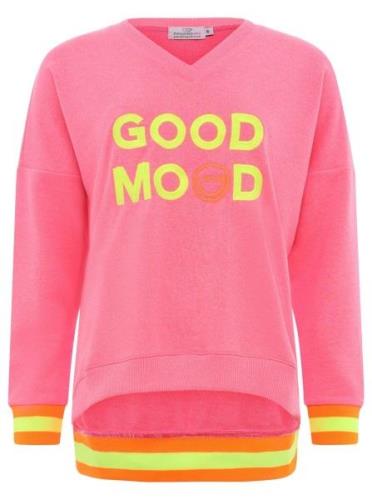 Zwillingsherz Sweatshirt DANA met "good mood"-opdruk en neonkleurige b...