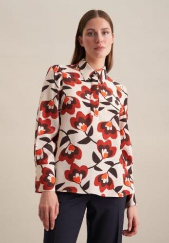 seidensticker Overhemdblouse Zwarte roos Lange mouwen kraag print