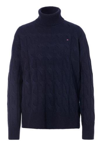 Tommy Hilfiger Coltrui SOFT WOOL CABLE ROLL-NK SWEATER met logoborduri...