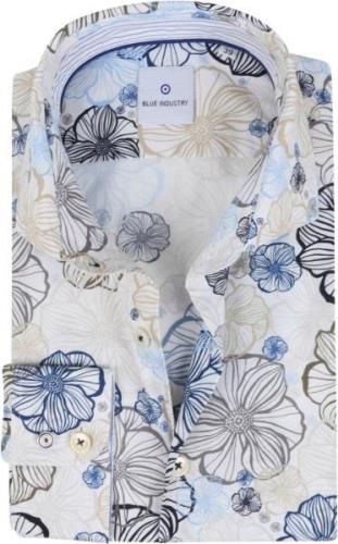 Blue Industry Overhemd Blauw Beige Bloemen