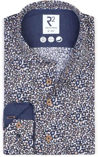 R2 Overhemd Print Bloem Navy