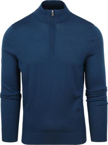 Suitable Merino Half Zip Trui Indigo Blauw