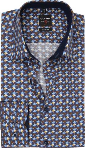 OLYMP Lvl 5 Overhemd Dessin Blauw