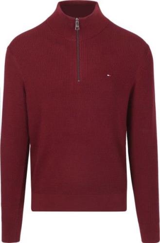 Tommy Hilfiger Half Zip Kabel Pullover Bordeaux