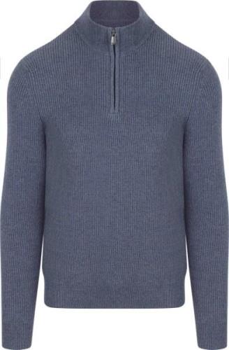 Suitable Half Zip Trui Wol Blend Donkerblauw