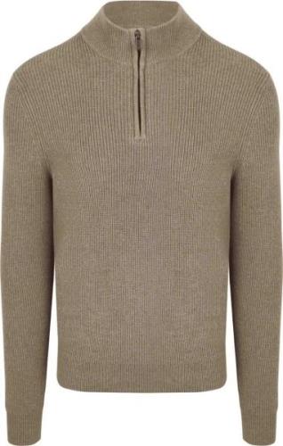 Suitable Half Zip Trui Wol Blend Taupe