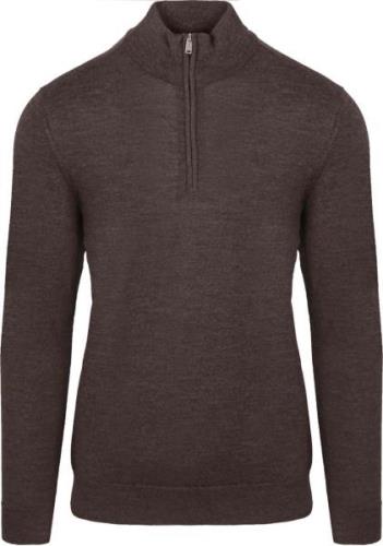 Profuomo Half Zip Pullover Merinowol Donkerbruin