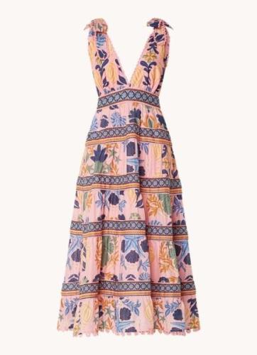 Farm Rio Midi jurk met print en rugdecolleté