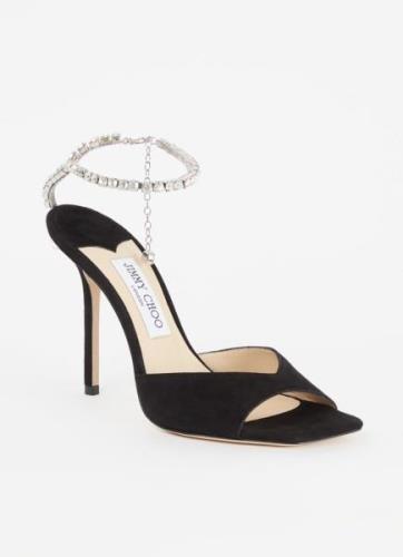 Jimmy Choo Saeda Sandal 100 sandalette van suède met kristal