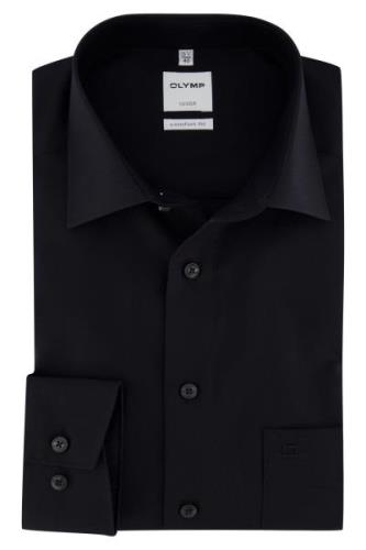 Olymp business overhemd zwart effen normale fit