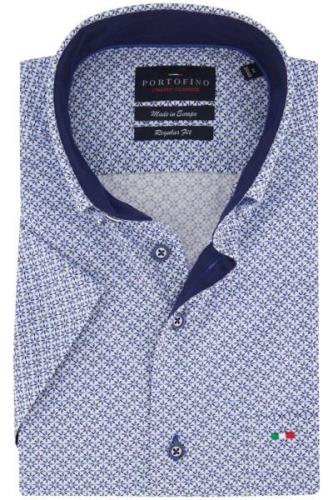 Portofino casual overhemd korte mouw  blauw geprint katoen wijde fit