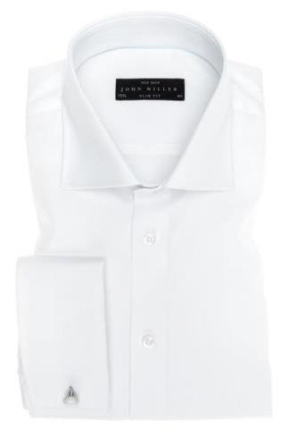 John Miller zakelijk heren overhemd slim fit wit effen katoen