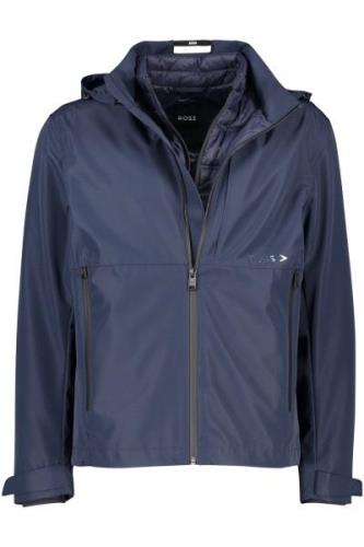 Hugo Boss winterjas donkerblauw effen rits normale fit afneembare capu...