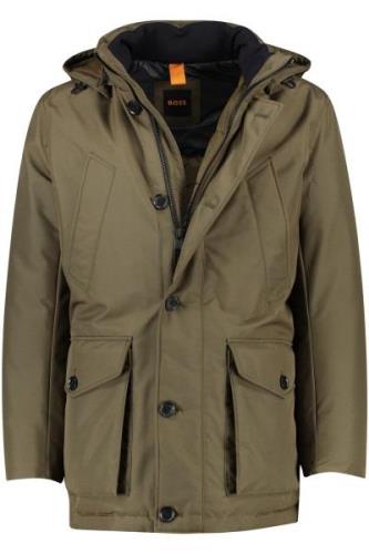 Hugo Boss winterjas groen effen rits + knoop normale fit afneembare ca...