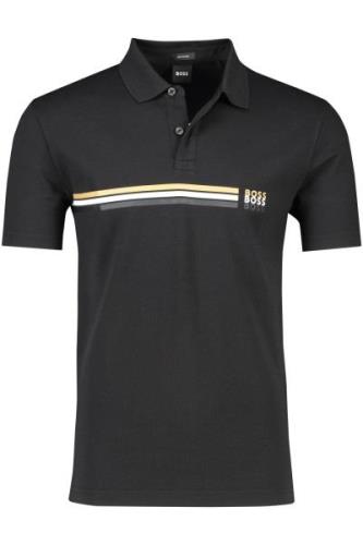 Zwarte Hugo Boss polo gestreept katoen normale fit