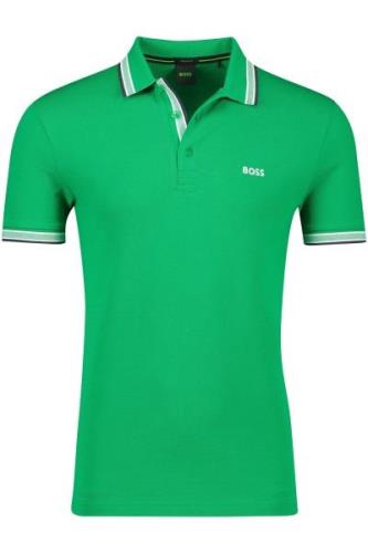 Hugo Boss polo groen effen katoen normale fit gestreepte mouw