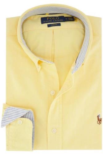 Polo Ralph Lauren casual overhemd Slim Fit geel effen katoen button-do...