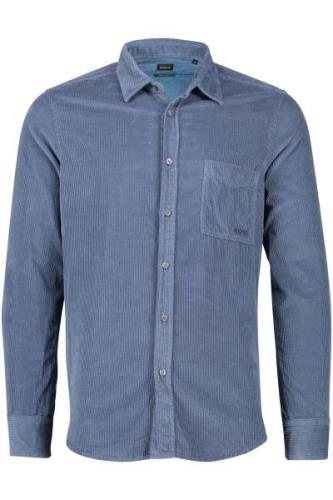 Hugo Boss casual overhemd Relegant blauw effen katoen wijde fit