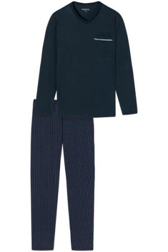 Lange Schiesser pyjama donkerblauw gestreept