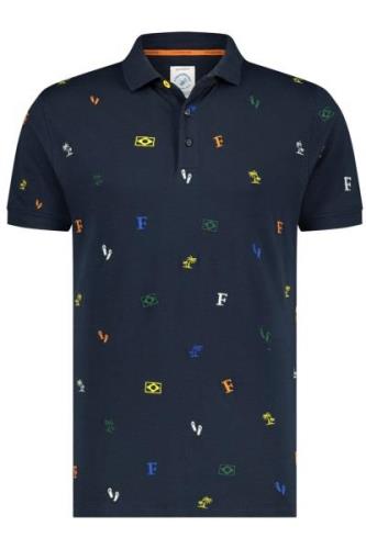 A Fish Named Fred poloshirt donkerblauw geprint slim fit