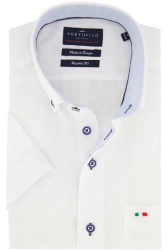 Portofino casual overhemd korte mouw regular fit wit effen linnen logo...