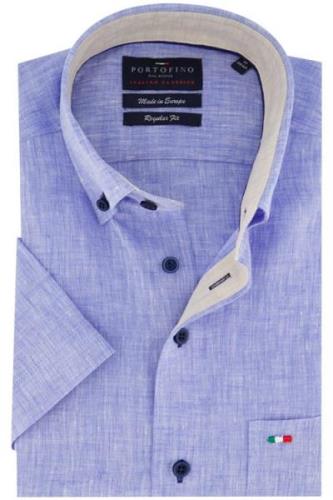 Portofino casual overhemd korte mouw logo op borstzak regular fit blau...