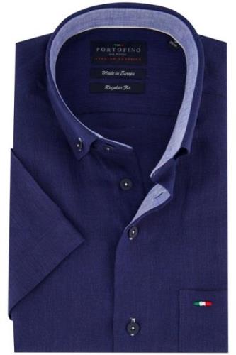Portofino casual overhemd korte mouw regular fit donkerblauw effen log...