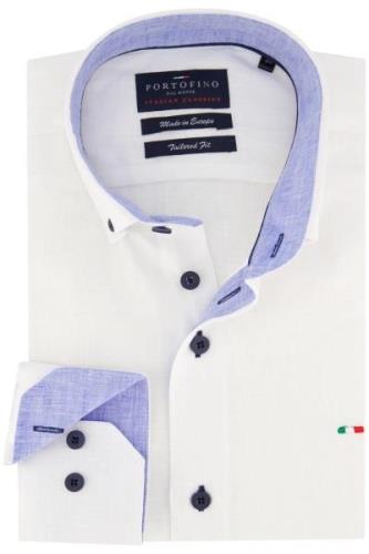 Portofino casual overhemd tailored fit wit effen linnen