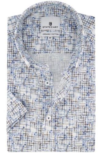 State of Art casual overhemd korte mouw wijde fit blauw geprint 100% k...